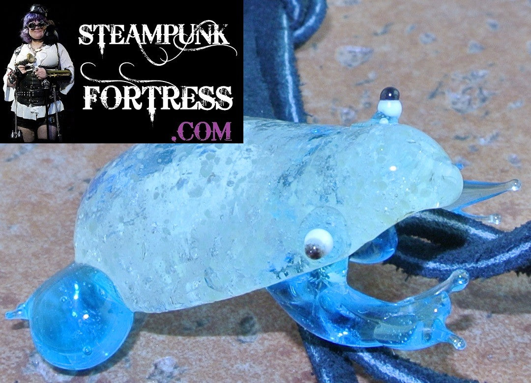GLOW IN THE DARK LIGHT BLUE FROG BLACK LEATHER SUEDE CORD NECKLACE STARR WILDE STEAMPUNK FORTRESS