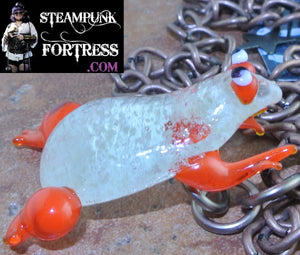 GLOW IN THE DARK RED GLASS FROG COPPER CHAIN NECKLACE STARR WILDE STEAMPUNK FORTRESS