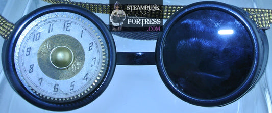 BLACK GOGGLES RIGHT EYE WHITE GOLD AUTHENTIC GENUINE WATCH CLOCK FACE DIAL GOLD PEARL GOLD STUDDED RIBBONS STARR WILDE STEAMPUNK FORTRESS