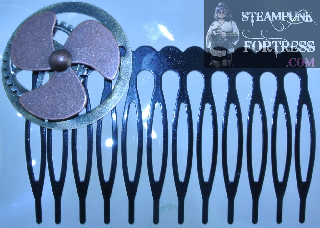 HAIR COMB BLACK SILVER BRASS GEARS COPPER WATCH CLOCK KINETIC SPINNING SPINS PROPELLER STARR WILDE STEAMPUNK FORTRESS
