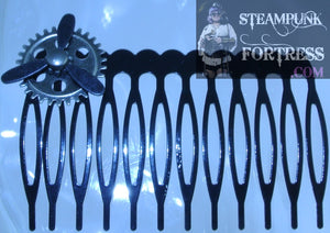 HAIR COMB BLACK SILVER GEAR WATCH CLOCK BLACK SPINNING KINETIC SPINS PROPELLER  STARR WILDE STEAMPUNK FORTRESS