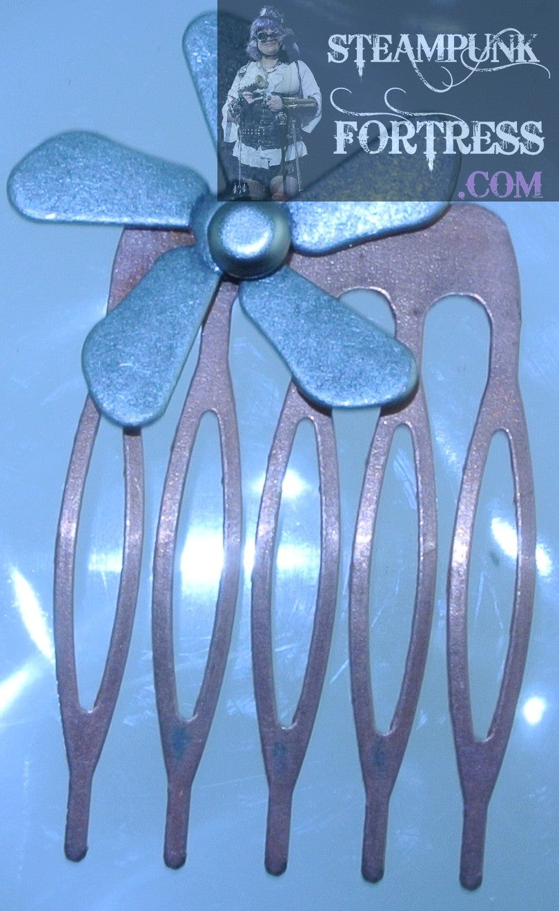 HAIR COMB COPPER KINETIC SPINNING SPINS SILVER 5 ARM PROPELLER STARR WILDE STEAMPUNK FORTRESS