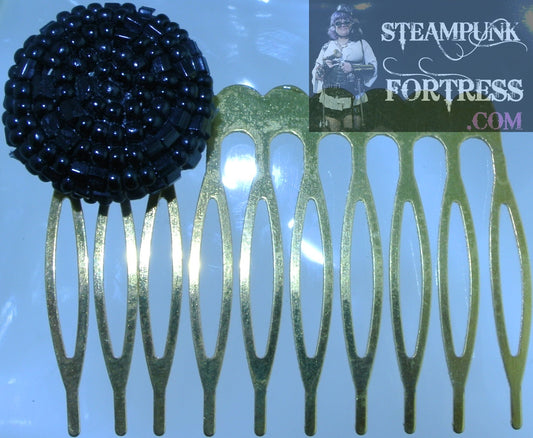 HAIR COMB GOLD BLACK BEADED CIRCLE STARR WILDE STEAMPUNK FORTRESS WEDDING VICTORIAN BRIDAL BRIDE GOTHIC