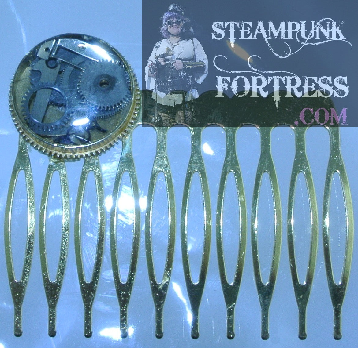 HAIR COMB GOLD AUTHENTIC GENUINE WATCH CLOCK CASE SILVER GEARS CLOCK STARR WILDE STEAMPUNK FORTRESS