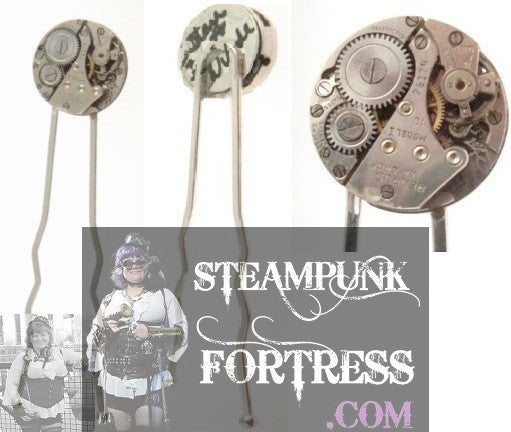 HAIR PICK SILVER MOVEMENT COMPLETE ROUND AUTHENTIC GENUINE WATCH CLOCK STARR WILDE STEAMPUNK FORTRESS