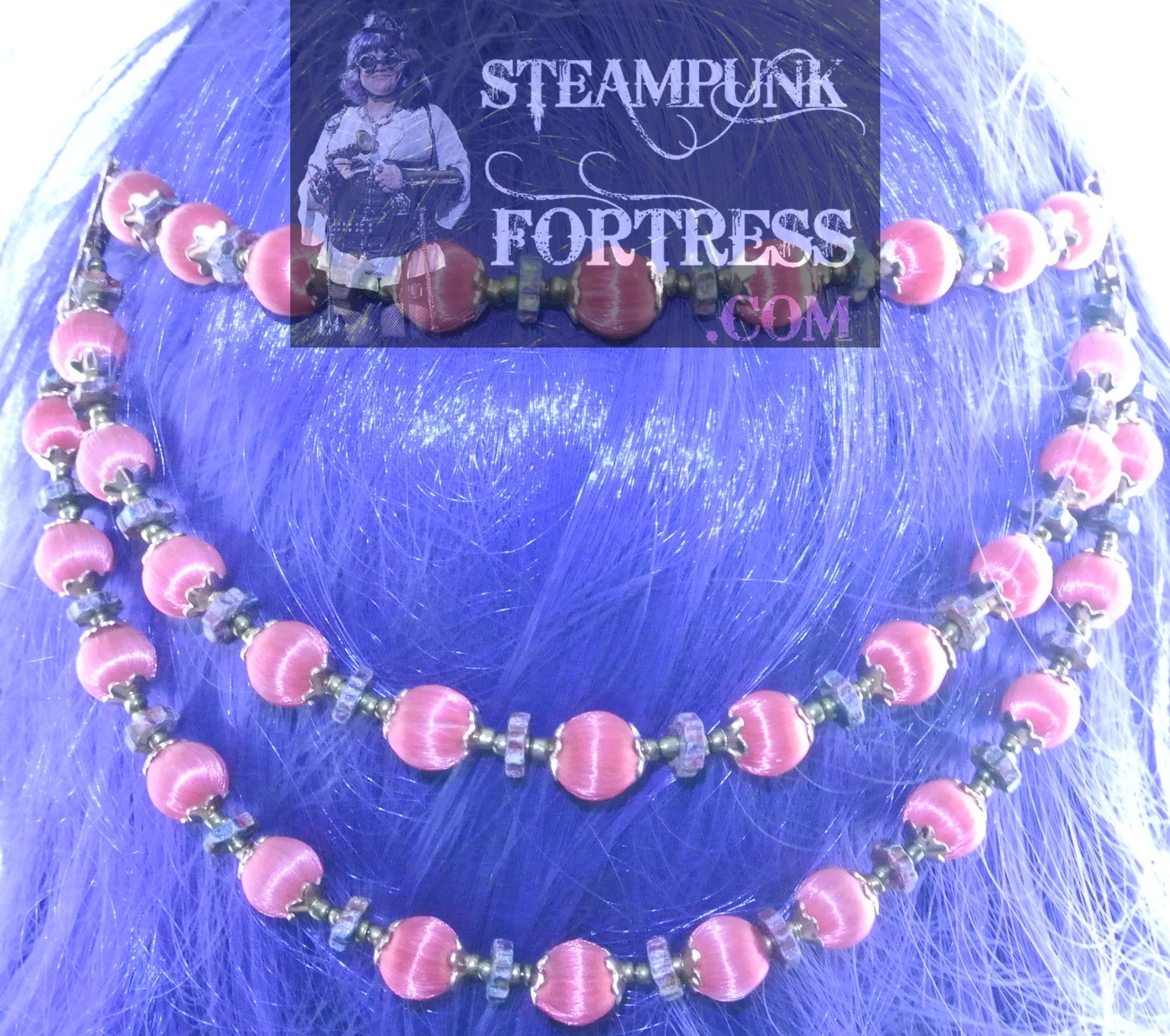 HAIR TIARA COPPER BRIGHT RED LIGHT NYLON ROUND BEADS COPPER FLOWER BEAD CAPS RED CERAMIC GEARS BRONZE SEED BEADS HAIR COMBS SET AVAILABLE STARR WILDE STEAMPUNK FORTRESS GOTHIC WEDDING VICTORIAN