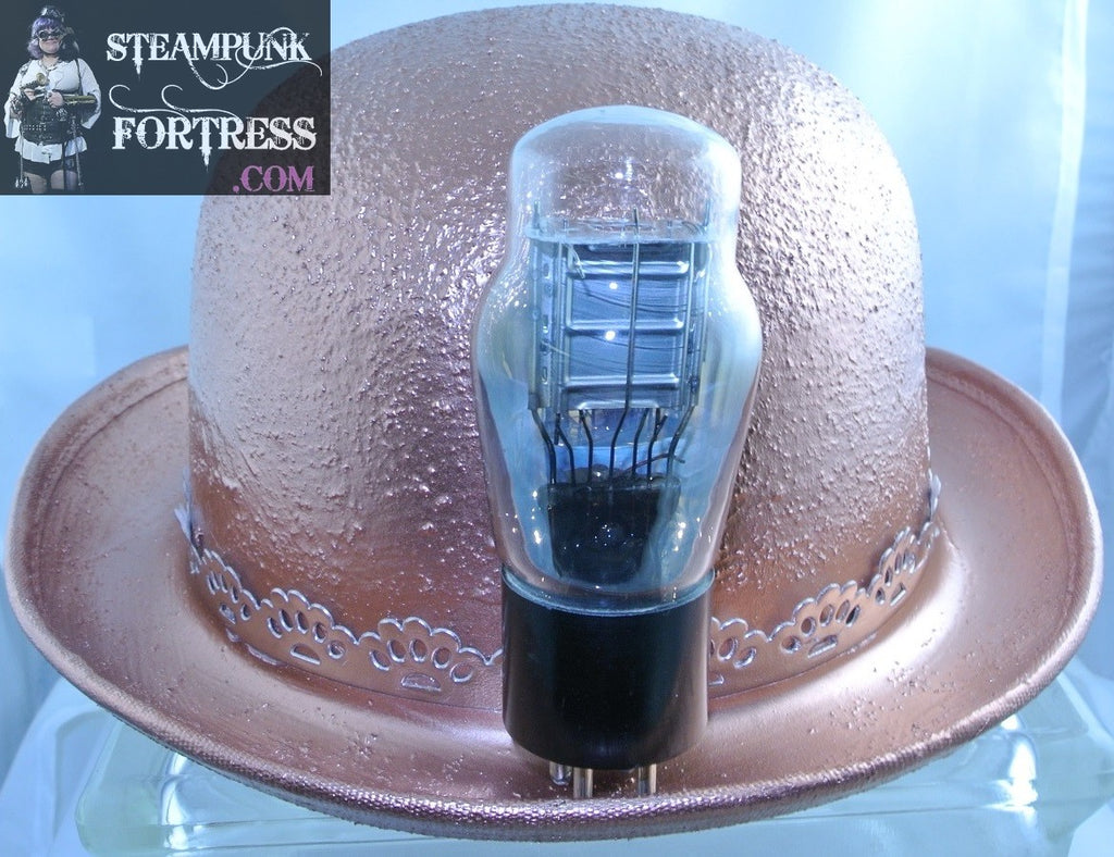 BOWLER COPPER ROCKET FRONT FAUX LEATHER CUTOUT COPPER BAND FULL SIZE HAT STARR WILDE STEAMPUNK FORTRESS