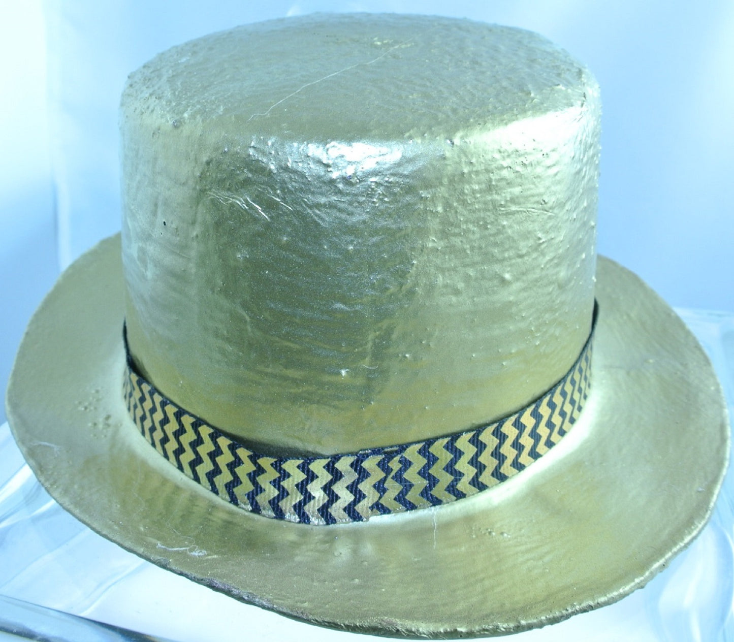 BRASS ROCKET FRONT GOLD BLACK ZIG ZAG RIBBON BAND LARGE TOP HAT STARR WILDE STEAMPUNK FORTRESS