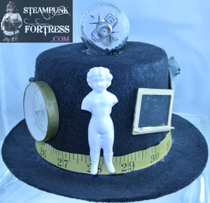BLACK FRACTURED DOLL CHALKBOARD BRASS CLOCK WATCH FACE DIAL GRAY GREY MOUSE MAGNIFIER LICENSE PLATE COMPUTER CHIP BRASS XL GEAR COMPASS ROCKET XL TOP TAPE MEASURE BAND LARGE TOP HAT STARR WILDE STEAMPUNK FORTRESS