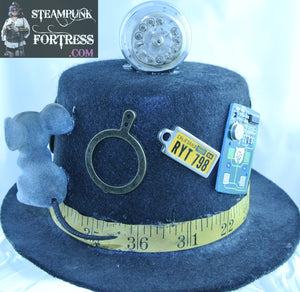 BLACK FRACTURED DOLL CHALKBOARD BRASS CLOCK WATCH FACE DIAL GRAY GREY MOUSE MAGNIFIER LICENSE PLATE COMPUTER CHIP BRASS XL GEAR COMPASS ROCKET XL TOP TAPE MEASURE BAND LARGE TOP HAT STARR WILDE STEAMPUNK FORTRESS