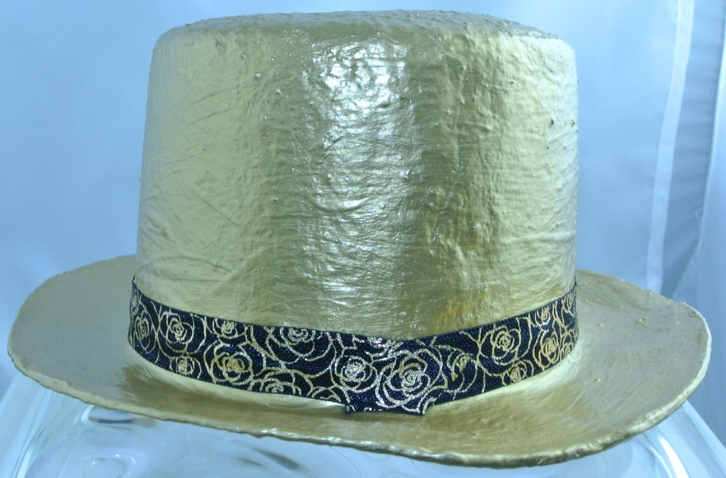 GOLD ROCKET FRONT BLACK GOLD FLOWER RIBBON GOLD PAINTED LARGE TOP HAT STARR WILDE STEAMPUNK FORTRESS