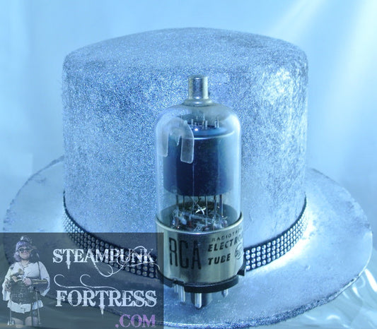 SILVER ROCKET FRONT BLACK SILVER 4 ROWS STUDDED SUEDE RIBBON BAND LARGE MINI TOP HAT STARR WILDE STEAMPUNK FORTRESS