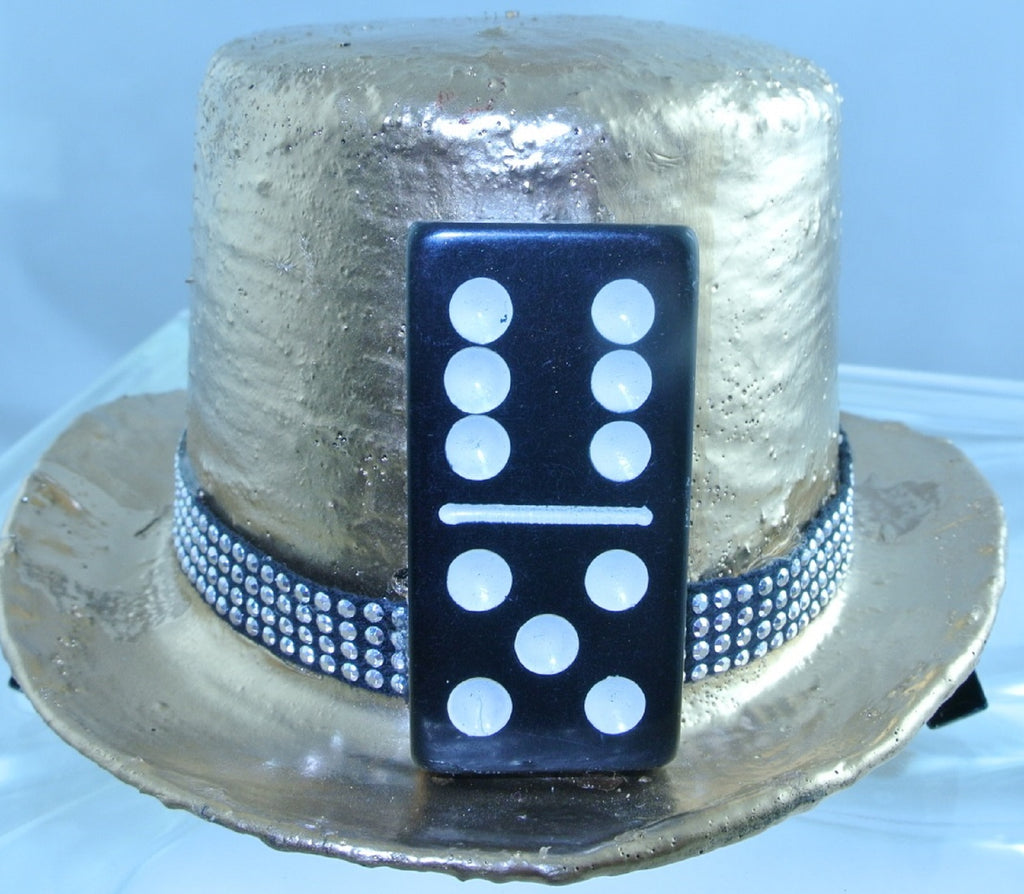 ROSE GOLD BLACK DOMINO FRONT BLACK 4 ROW SILVER STUDDED RIBBON BAND SMALL MINI TOP HAT STARR WILDE STEAMPUNK FORTRESS