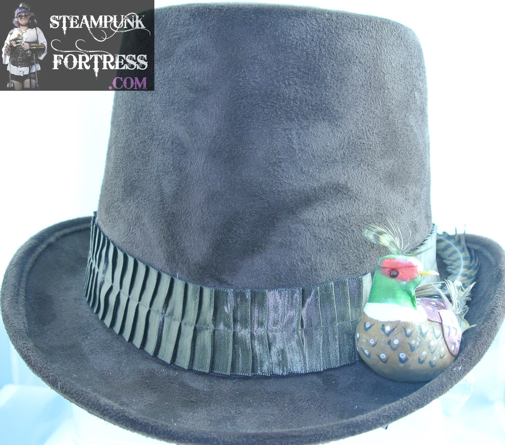 BROWN PHEASANT BIRD BROWN DOUBLE FOLD PLEATED SATIN BAND BROWN 2XL XXL FULL SIZE TOP HAT STARR WILDE STEAMPUNK FORTRESS