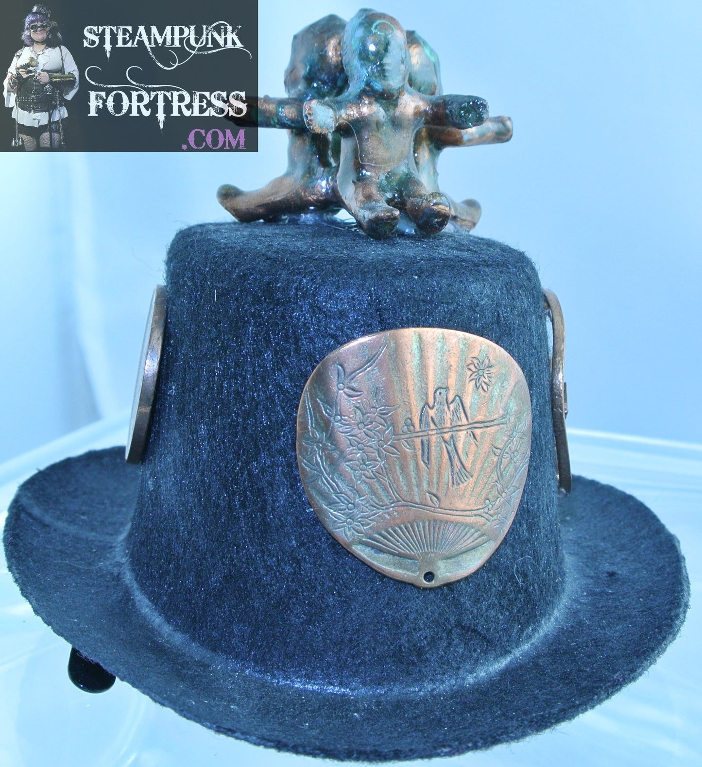 BLACK COPPER FAN COIN FRONT KANGAROO CHARM COPPER DIPPED KEY QUEEN ELIZABETH COIN 3 COPPER DIPPED BABIES TOP XS EXTRA SMALL MINI TOP HAT STARR WILDE STEAMPUNK FORTRESS