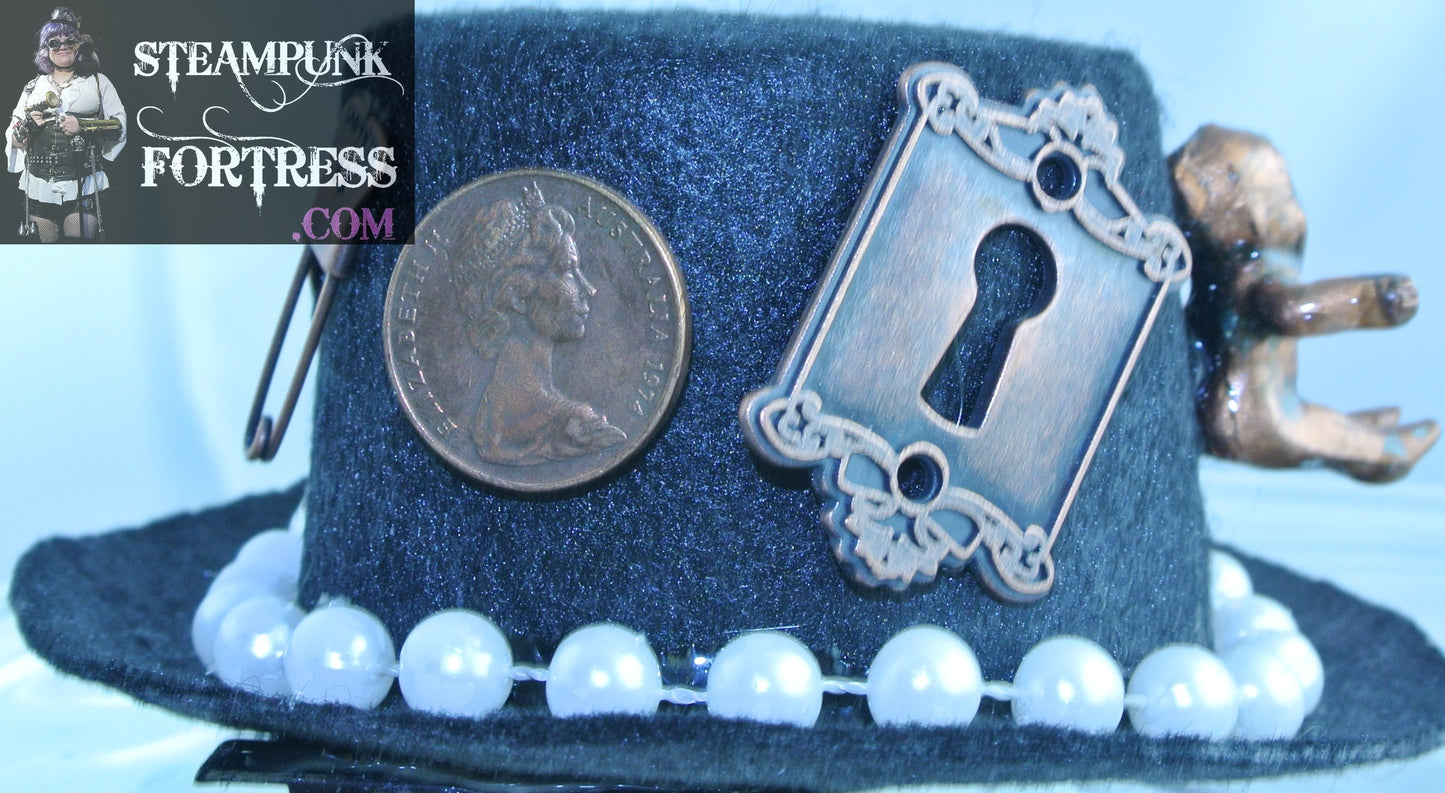 BLACK COPPER BABY COW BELL KEY RULER PIN COIN KEYHOLE PEARL BAND XS EXTRA SMALL MINI TOP HAT  STARR WILDE STEAMPUNK FORTRESS