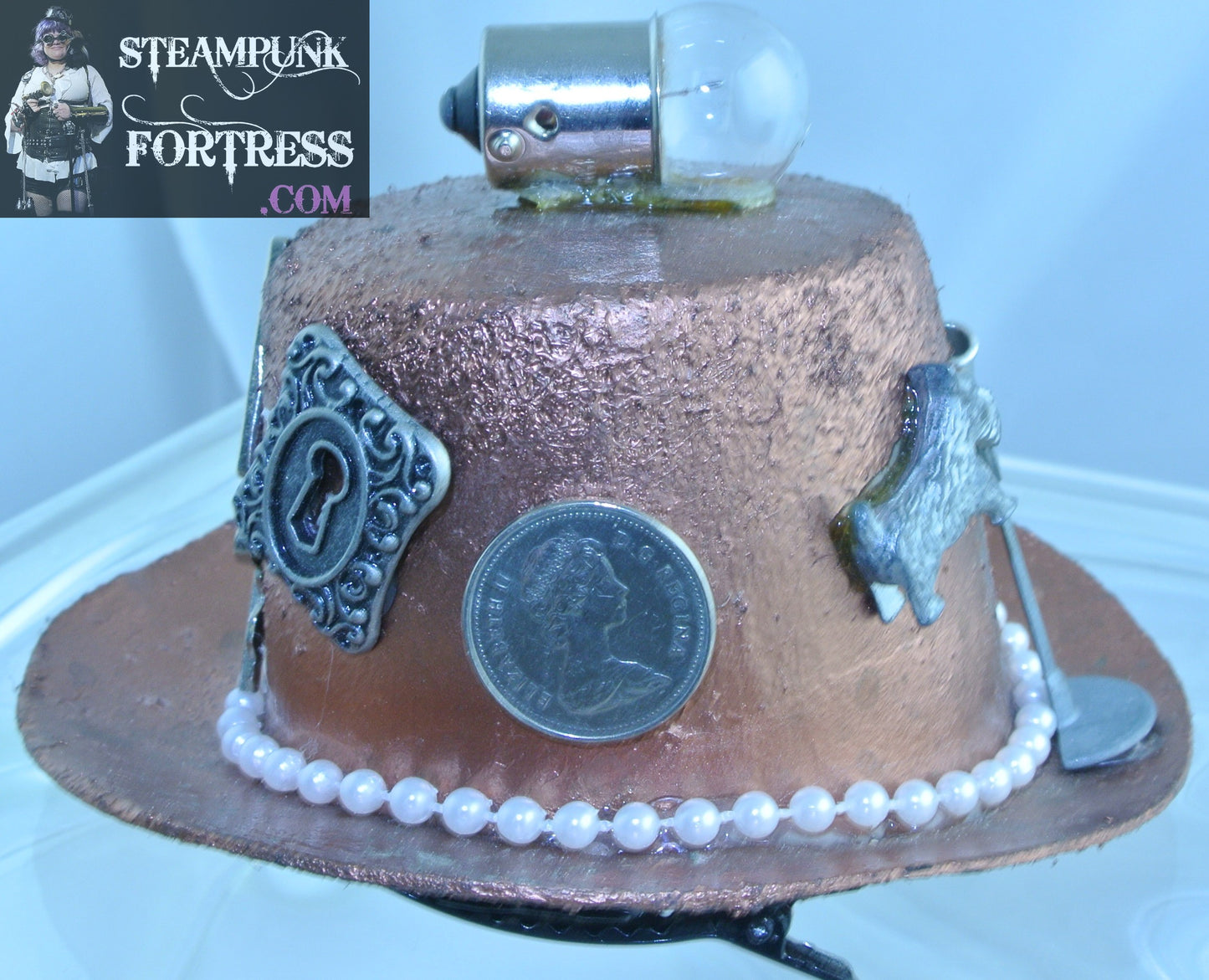 COPPER RAILROAD SIGN SILVER SCHNAUZER DOG TOKEN MUG TIME WORD STICK KNOWLEDGE TOKEN KEY KEYHOLE QUEEN ELIZABETH UK COIN PEARL BAND XS EXTRA SMALL MINI TOP HAT STARR WILDE STEAMPUNK FORTRESS