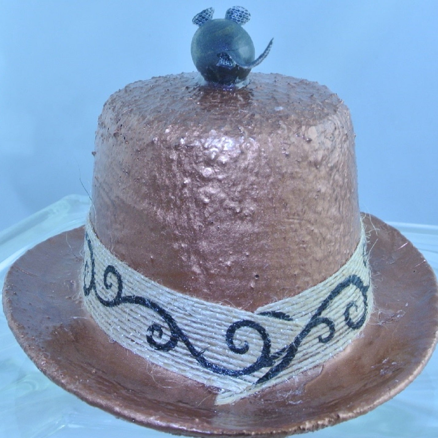 COPPER WOOD MOUSE TOP BURLAP JUTE SWIRL RIBBON BAND XS EXTRA SMALL MINI TOP HAT STARR WILDE STEAMPUNK FORTRESS