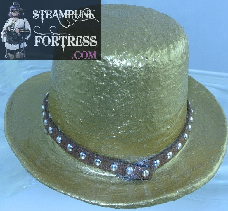 GOLD BULLET CASING FRONT BROWN SUEDE SILVER STUDDED RIBBON BAND XS EXTRA SMALL MINI TOP HAT STARR WILDE STEAMPUNK FORTRESS
