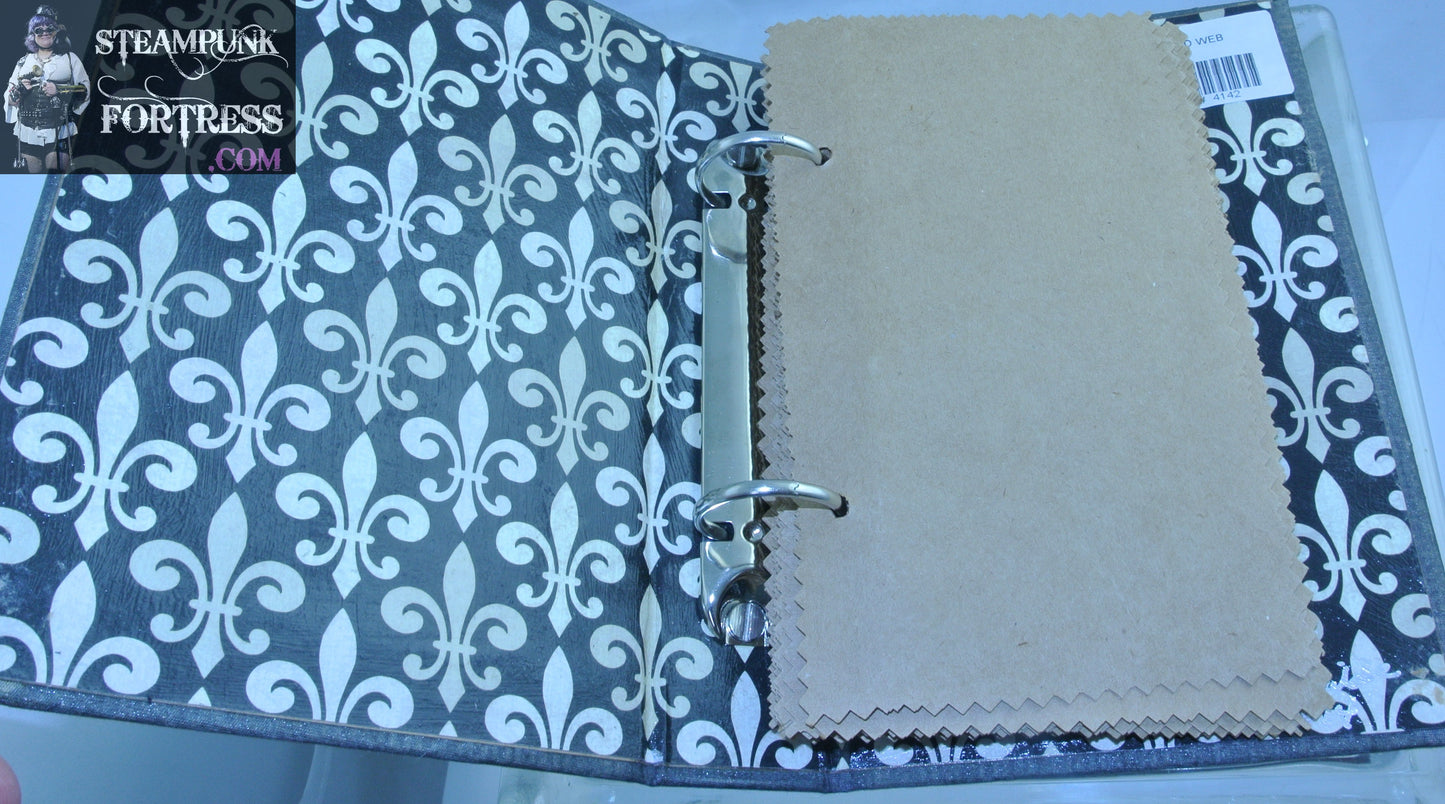 HANDMADE SILVER GREY GRAY JOURNAL DIARY NOTEBOOK NOTES 2 HOLE RING BINDER BRASS STUDS SPIKES UNLINED HAND CUT PAGES BLACK CREAM FLEUR DE LIS LINING STARR WILDE STEAMPUNK FORTRESS