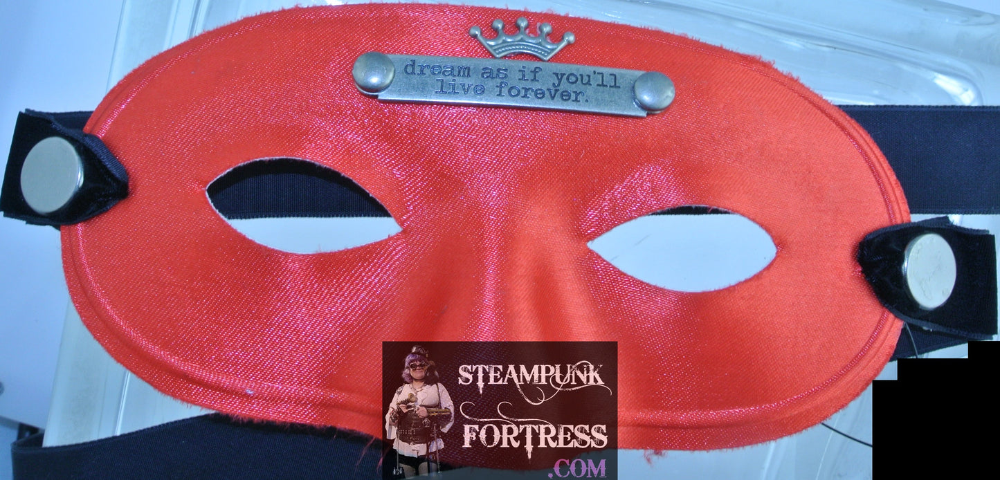RED MASK DREAM AS IF YOU'LL LIVE FOREVER WORD BAND CROWN SATIN MASK MASQUERADE VENETIAN CARNIVALE STARR WILDE STEAMPUNK FORTRESS