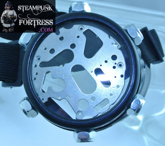 MONOCLE BLACK SILVER AUTHENTIC GENUINE CLOCK WATCH PARTS STUDDED GOGGLES STARR WILDE STEAMPUNK FORTRESS