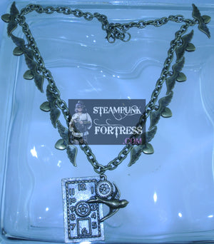BRASS FACE RECTANGLE BIRD FLYING GEARS HEARTS WITH WINGS NECKLACE SET AVAILABLE STARR WILDE STEAMPUNK FORTRESS