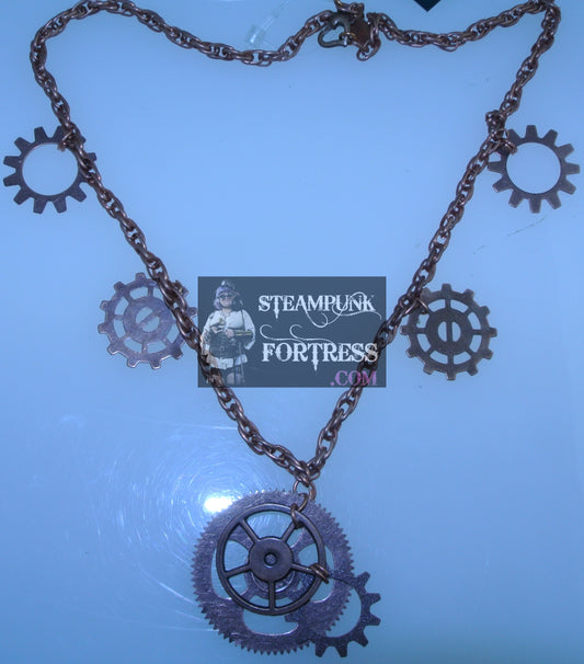 COPPER BRIGHT CLOCK WATCH GEARS LARGE ROUND 7 NECKLACE STARR WILDE STEAMPUNK FORTRESS