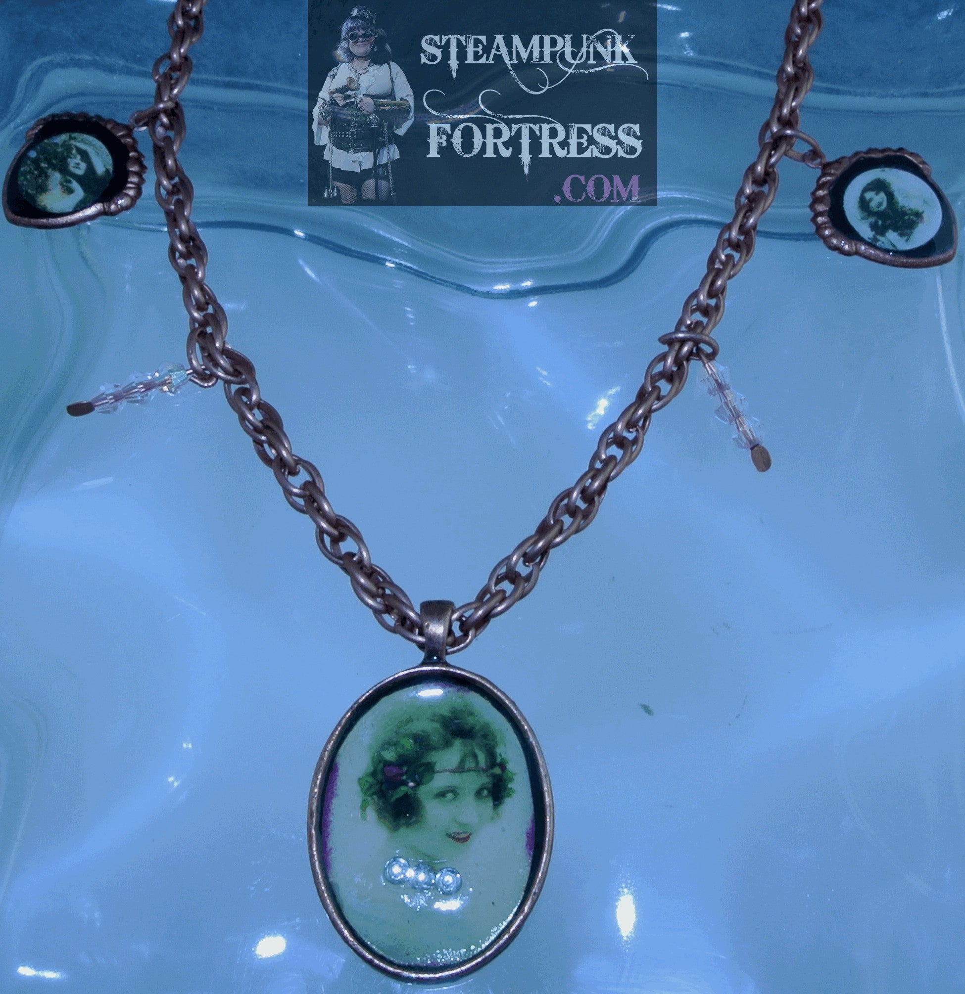 COPPER BRIGHT VINTAGE LADIES FLAPPER GIRL 2 SHIELDS LILAC SNOWGIRL WILDFLOWER SWAROVKSI  CRYSTALS NECKLACE SET AVAILABLE STARR WILDE STEAMPUNK FORTRESS