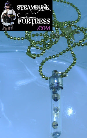 GOLD VIAL TEST TUBE GLASS GOLD AUTHENTIC GENUINE WATCH CLOCK GEARS BALL CHAIN NECKLACE STARR WILDE STEAMPUNK FORTRESS