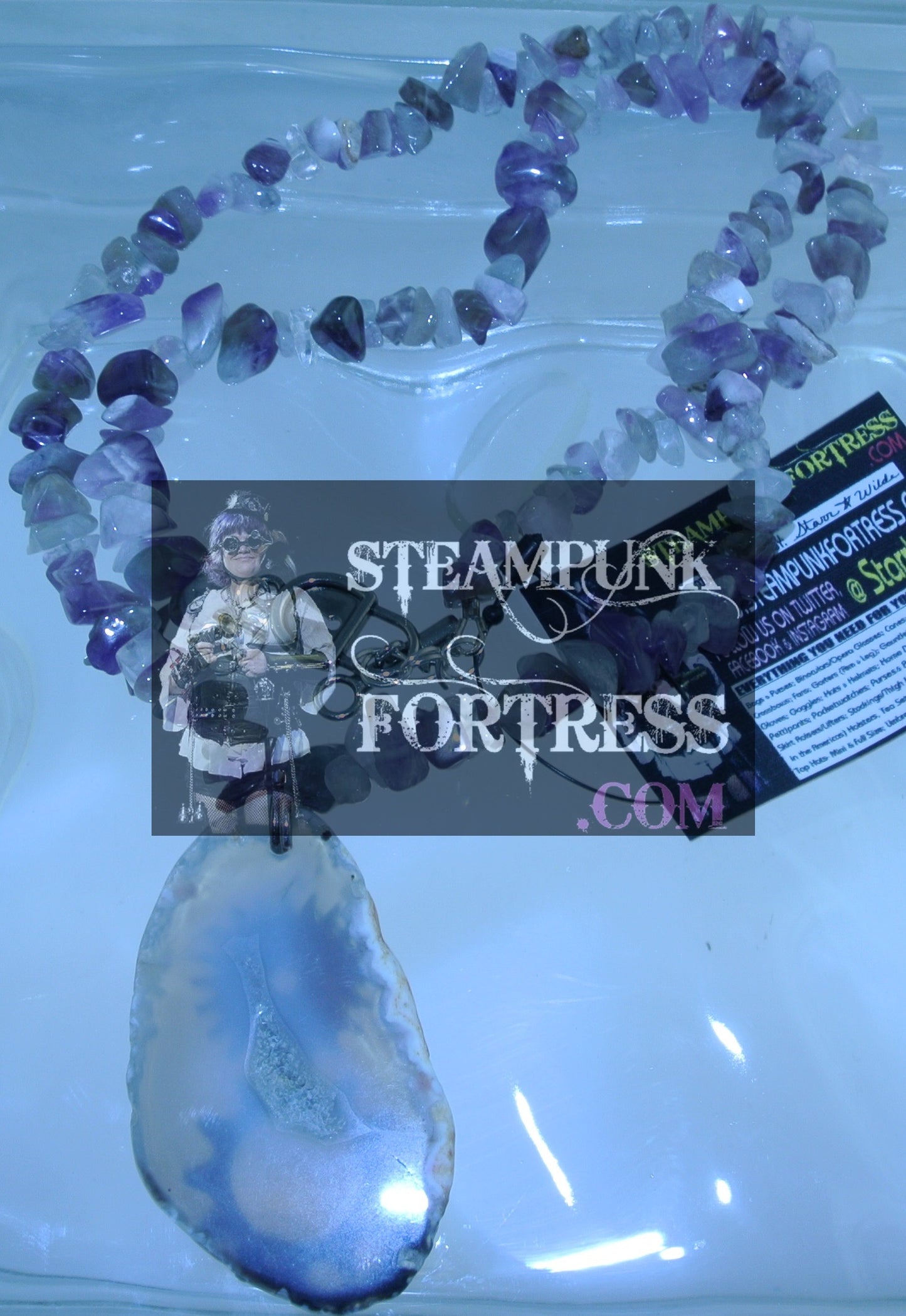 SILVER AMETHYST SLAB GEMSTONES STONES FOCAL 2 SILVER TH GEARS CHIPS NECKLACE SET AVAILABLE 2 SIDED REVERSIBLE STARR WILDE STEAMPUNK FORTRESS