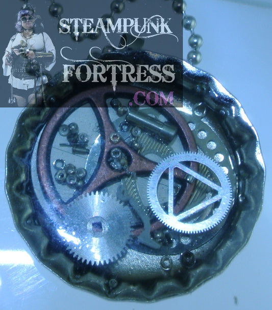 SILVER BOTTLECAP TH COPPER AUTHENTIC GENUINE CLOCK SILVER GEARS WATCH FACE NECKLACE STARR WILDE STEAMPUNK FORTRESS