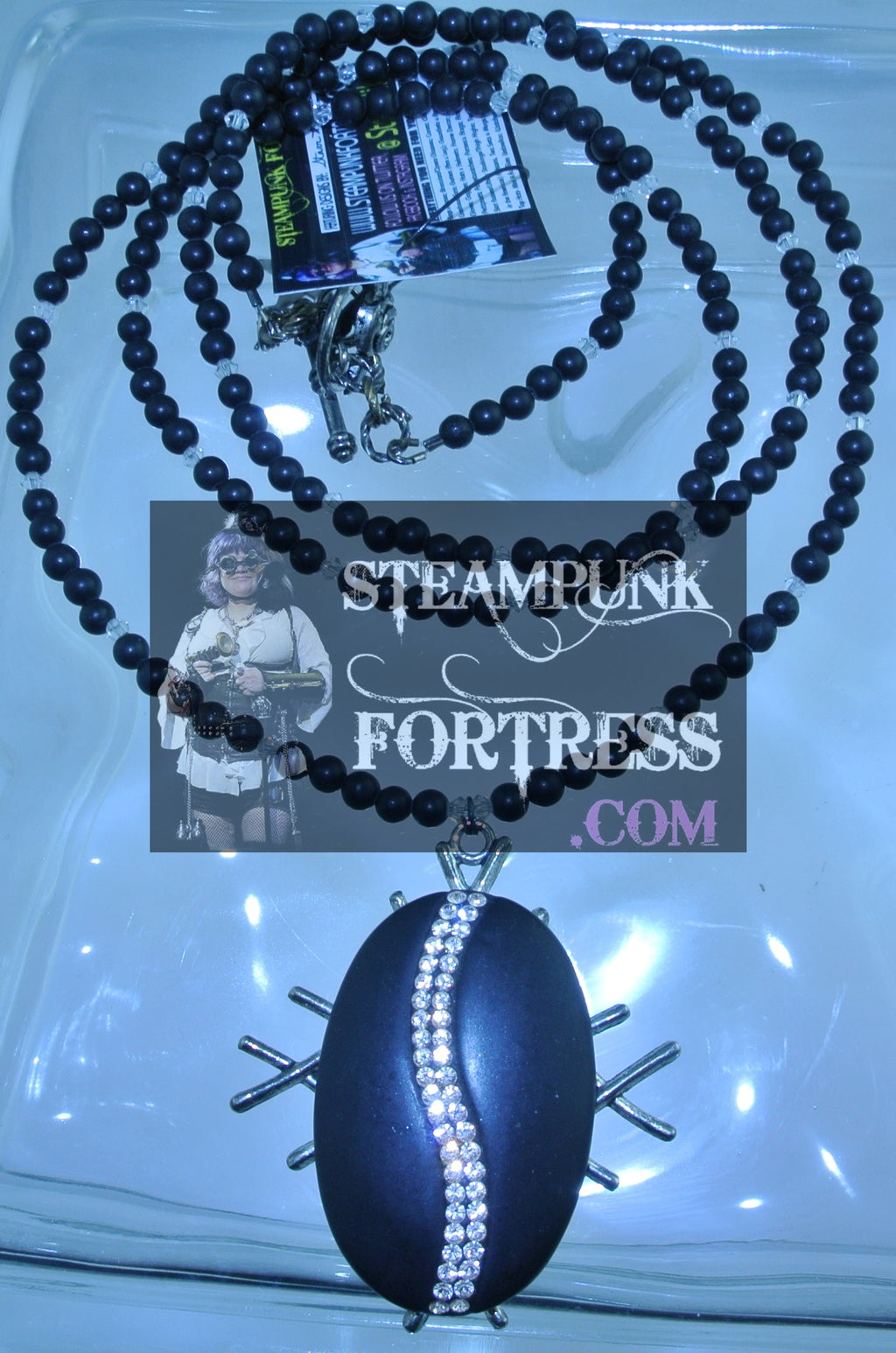 SILVER BLACKSTONE GEMSTONES STONES FOCAL ROUNDS CLEAR SWAROVSKI CRYSTALS NECKLACE SET AVAILABLE STARR WILDE STEAMPUNK FORTRESS