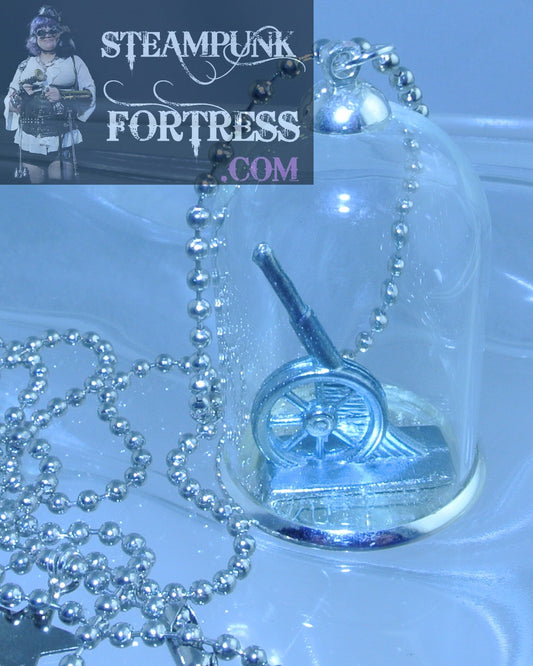 SILVER DOME CANNON TOKEN UNDER GLASS NECKLACE STARR WILDE STEAMPUNK FORTRESS