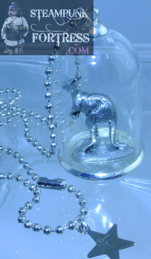 SILVER DOME KANGAROO TOKEN UNDER GLASS NECKLACE STARR WILDE STEAMPUNK FORTRESS