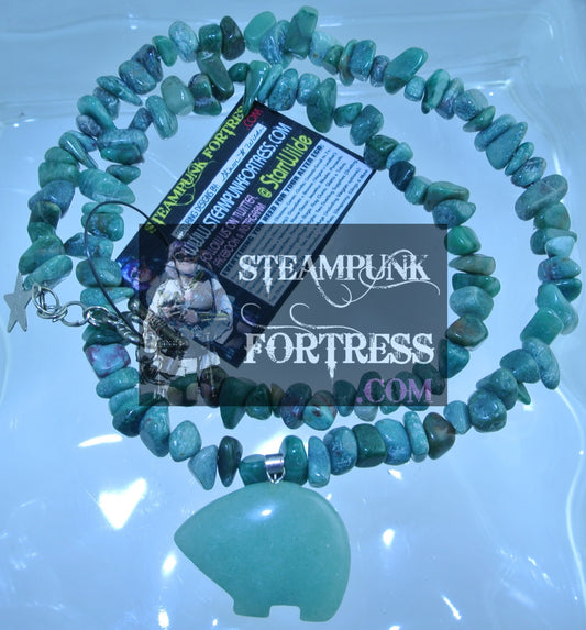 SILVER JADE AFRICAN GEMSTONES ZUNI BEAR STONES CHIPS NECKLACE SET AVAILABLE STARR WILDE STEAMPUNK FORTRESS