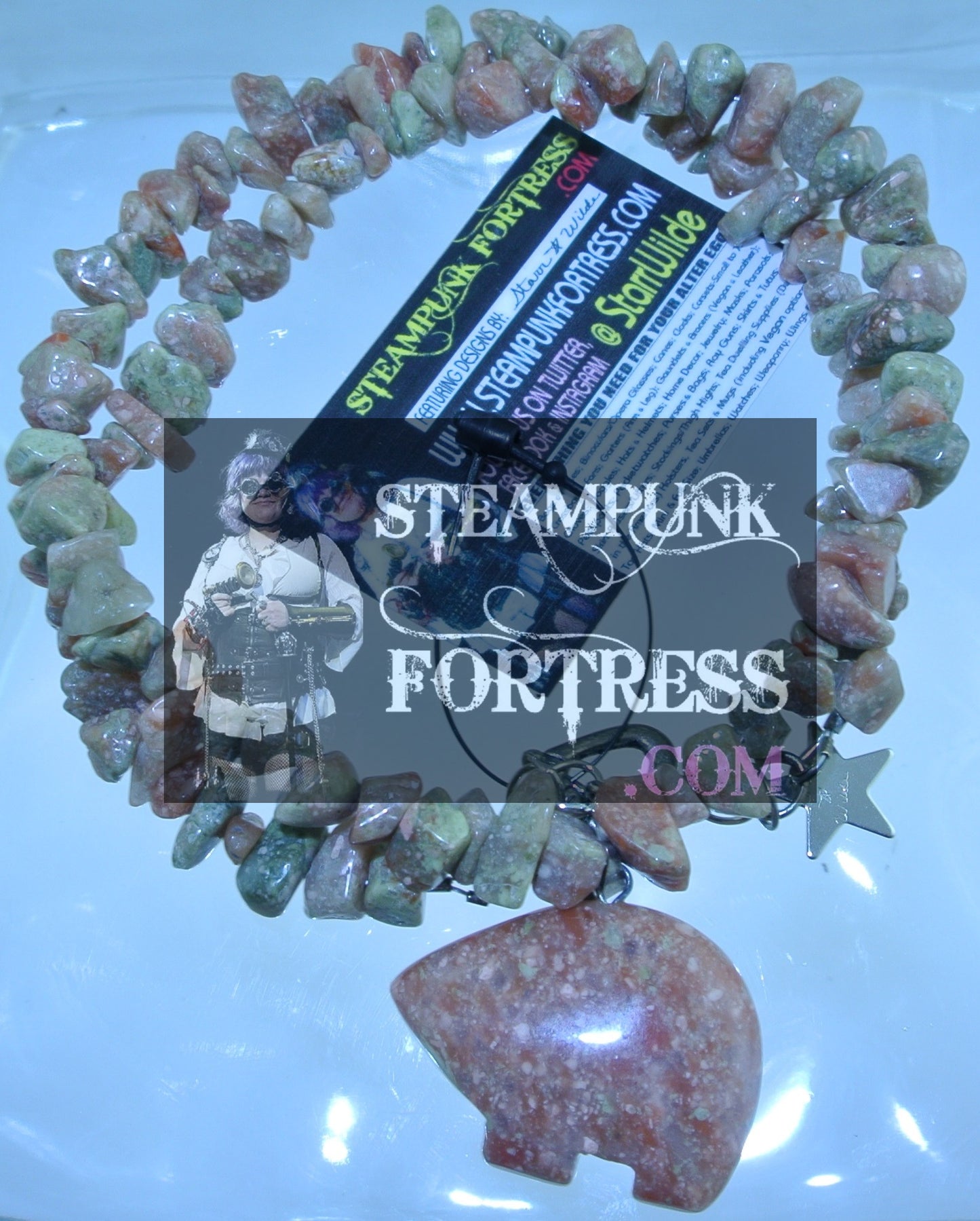 SILVER JASPER AUTUMN ZUNI BEAR HEART TOGGLE GEMSTONES STONES CHIPS NECKLACE SET AVAILABLE STARR WILDE STEAMPUNK FORTRESS