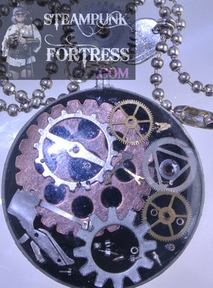 SILVER MONOCLE SILVER GEAR AT TOP COPPER SILVER AUTHENTIC GENUINE GOLD GEARS NECKLACE STARR WILDE STEAMPUNK FORTRESS