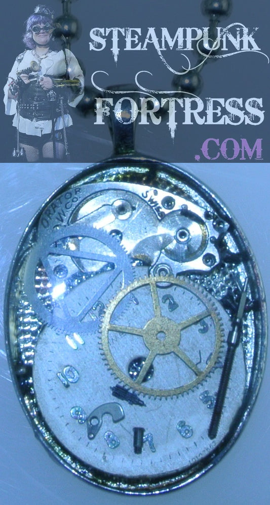 SILVER WHITE FACE GOLD AUTHENTIC GENUINE WATCH CLOCK SILVER GEARS HALF BACK NECKLACE STARR WILDE STEAMPUNK FORTRESS