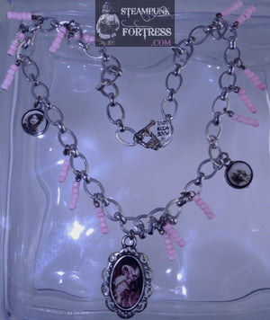 SILVER VINTAGE LADIES SNOWGIRL DARK PINK 2 SMALL ROUNDS LIGHT PINK PINK BEADS FANCY NECKLACE SET AVAILABLE STARR WILDE STEAMPUNK FORTRESS