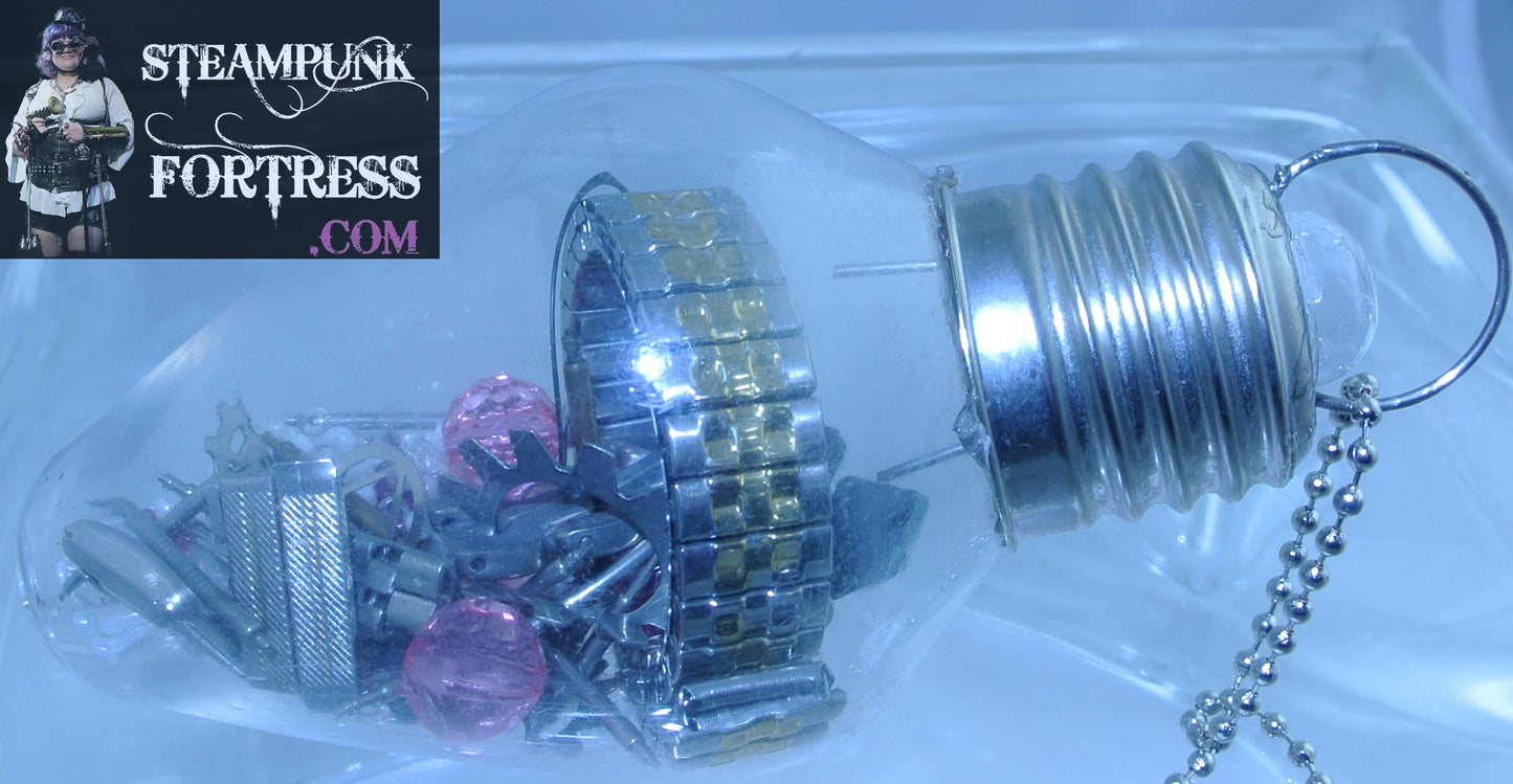 CHRISTMAS ORNAMENT LIGHTBULB LIGHT BULB #18 SILVER CLASPS AUTHENTIC GENUINE WATCH CLOCK BANDS PINK CRYSTALS PEARLS STARR WILDE STEAMPUNK FORTRESS