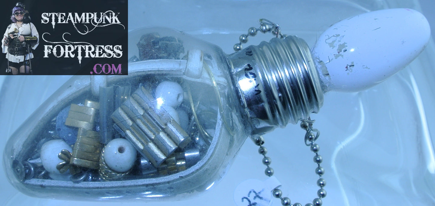 CHRISTMAS ORNAMENT LIGHTBULB LIGHT BULB #27 WHITE BEADS AUTHENTIC GENUINE WATCH CLOCK BAND SILVER BANDS GOLD GEARS MISCELLANEOUS CHARMS SUN FLOWER GOLD WHITE TOP STARR WILDE STEAMPUNK FORTRESS
