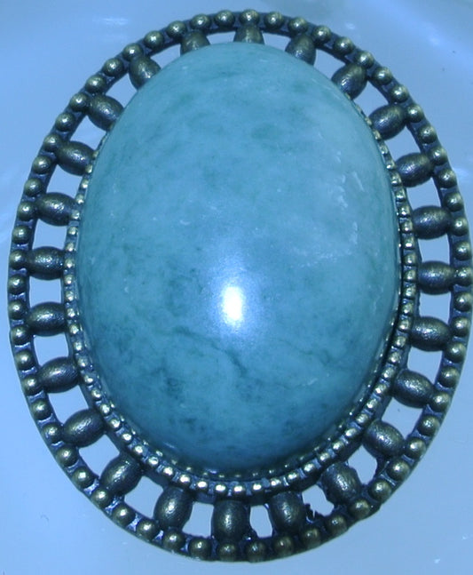 BRASS AMAZONITE GEMSTONE OVAL PIN BROOCH STARR WILDE STEAMPUNK FORTRESS