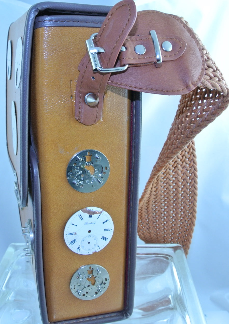 TAN TALL BROWN 3 PORCELAIN DIALS WATCH CLOCK FACES 3 MOVEMENTS FRONT PURSE STARR WILDE STEAMPUNK FORTRESS