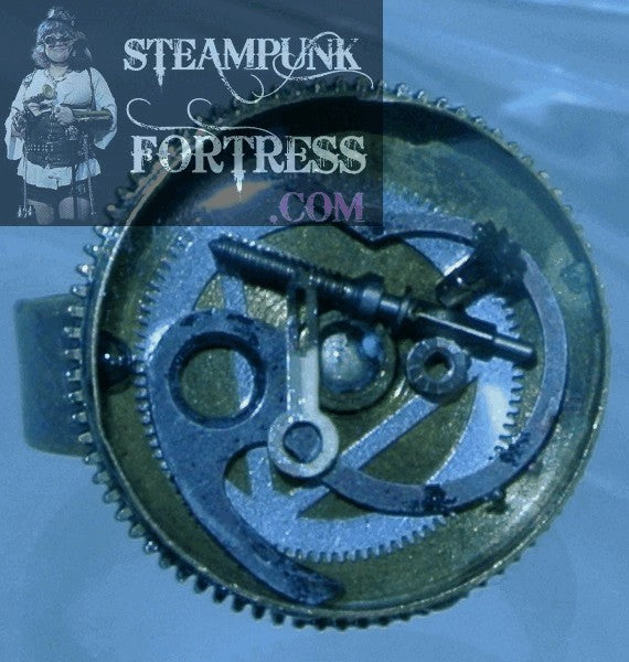 BRASS .66" SILVER GEARS AUTHENTIC GENUINE WATCH CLOCK HOOK ADJUSTABLE RING STARR WILDE STEAMPUNK FORTRESS