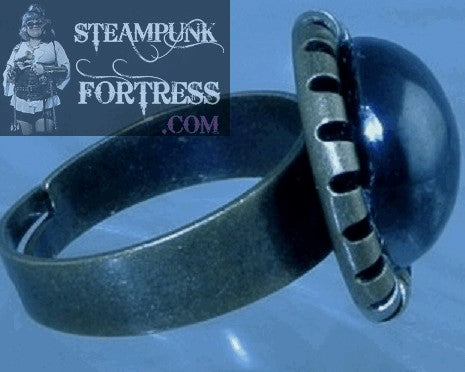 BRASS HEMATITE GEMSTONES STONE ROLLED EDGE ADJUSTABLE RING STARR WILDE STEAMPUNK FORTRESS