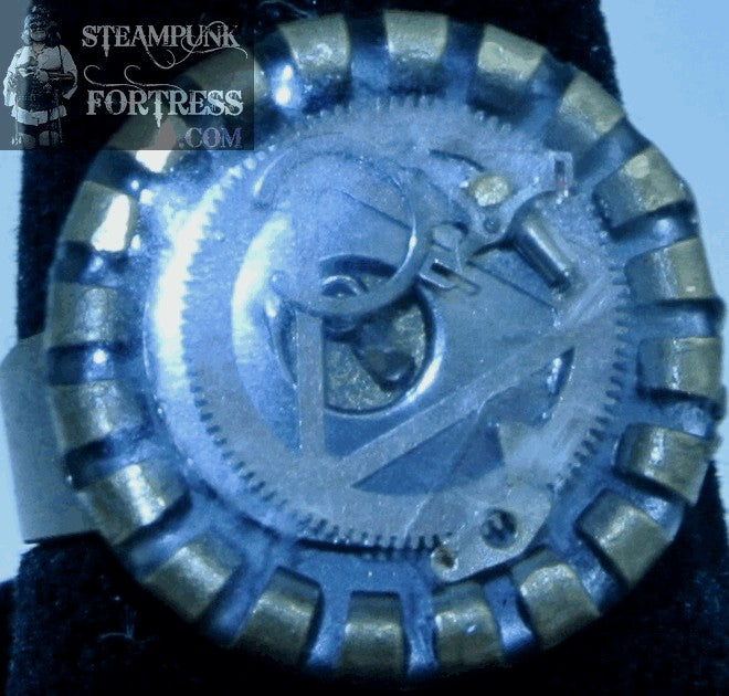 BRASS ROLLED EDGE SILVER GEARS AUTHENTIC GENUINE WATCH CLOCK TRIANGLE ADJUSTABLE RING STARR WILDE STEAMPUNK FORTRESS