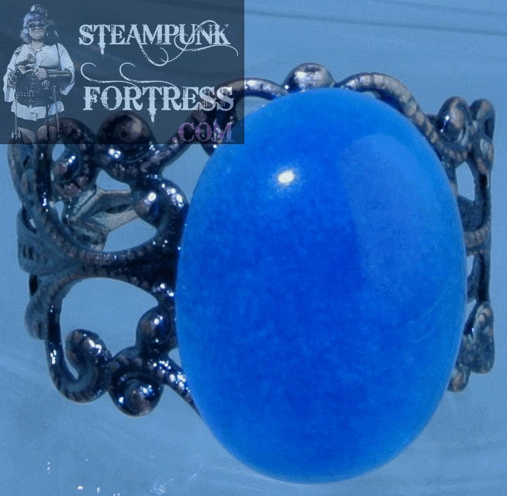 COPPER APATITE GEMSTONES STONE BLUE FILIGREE ADJUSTABLE RING STARR WILDE STEAMPUNK FORTRESS
