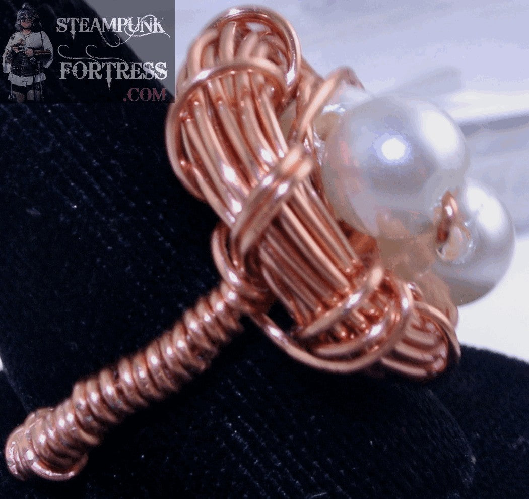 COPPER BIRDS NEST 3 PEARL RING SIZE 7 BUT CAN BE CUSTOM MADE FOR YOU IN YOUR SIZE BESPOKE STARR WILDE STEAMPUNK FORTRESS SET AVAILABLE