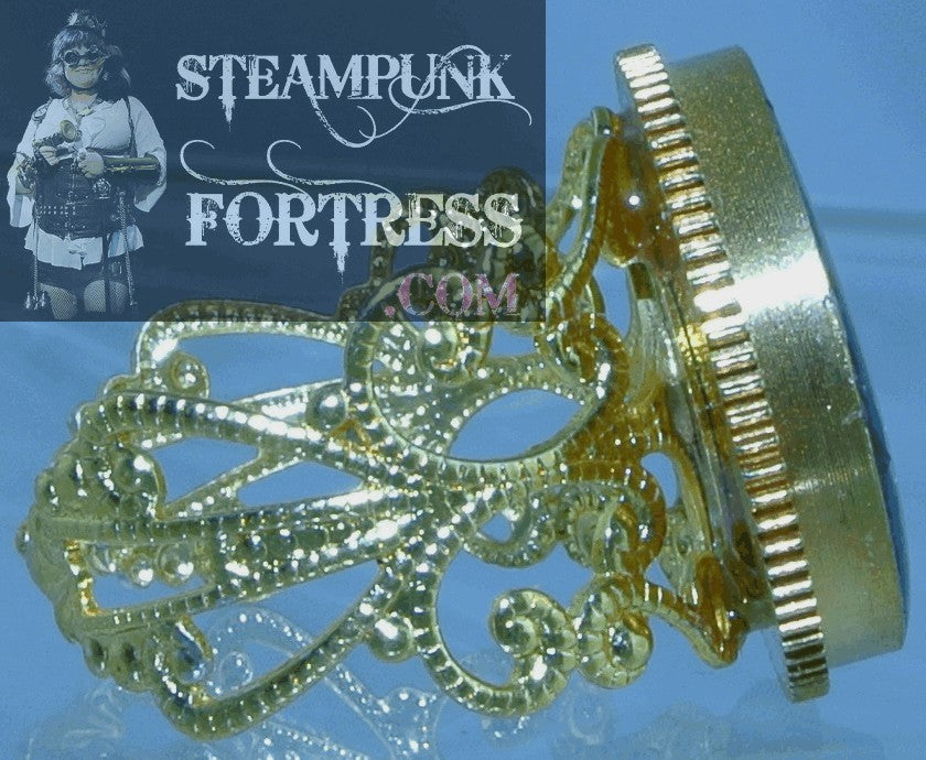 GOLD .75" SILVER GEARS SCREWS AUTHENTIC GENUINE WATCH CLOCK CASE PARTS FILIGREE ADJUSTABLE RING STARR WILDE STEAMPUNK FORTRESS